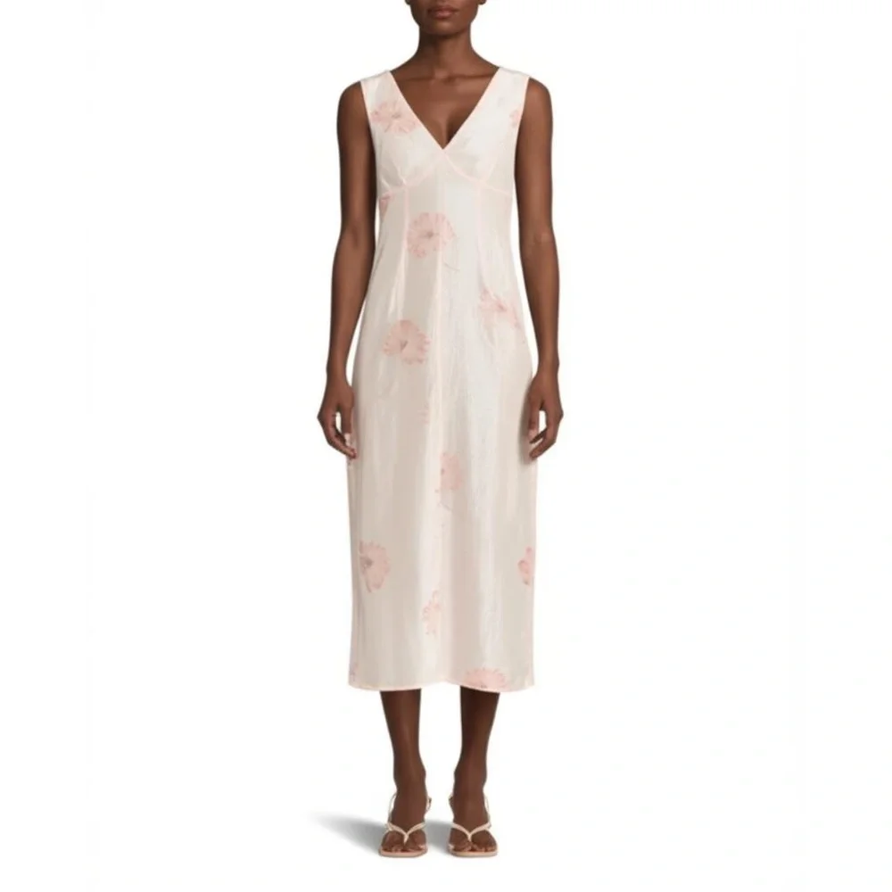 FUTURE COLLECTIVE Dress Size 6 Light Pink Floral Midi V-Neck Sleeveless (NWT)
